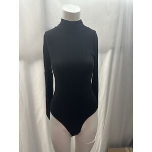 MANGOPOP Women's Size XS Long Sleeve Bodysuit Mock Turtleneck Black NEW NWT